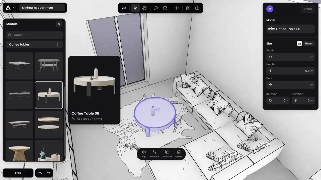 Furnishing a living room using ArchiPlanner